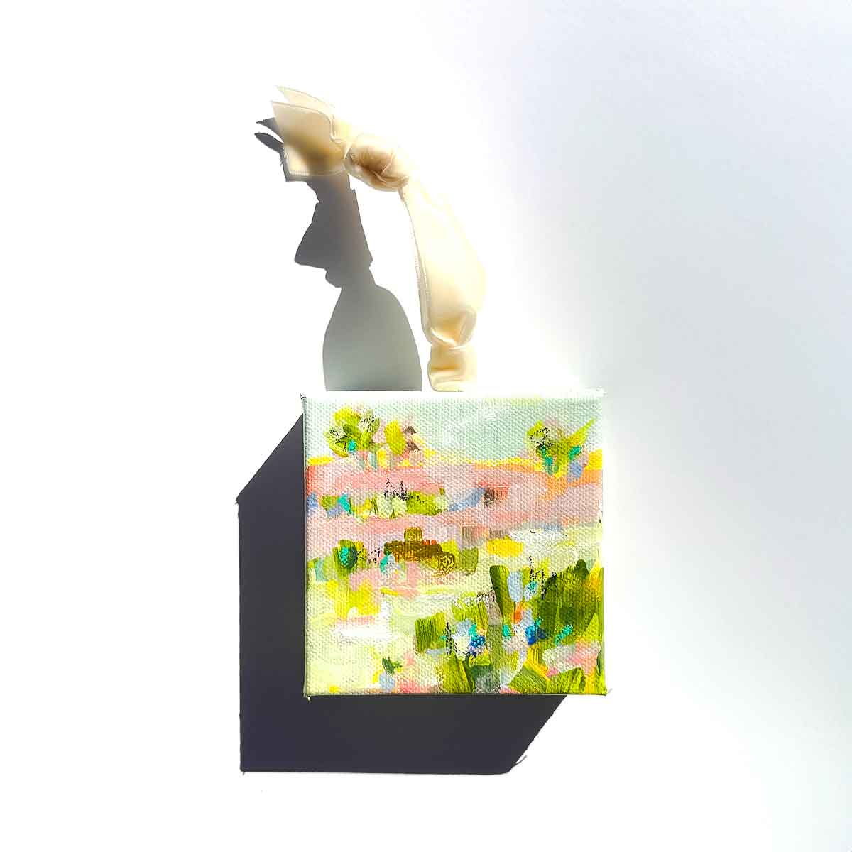 Original Art Christmas Ornament – 4x4 hand-painted canvas and ribbon, perfect for a coastal-inspired holiday.