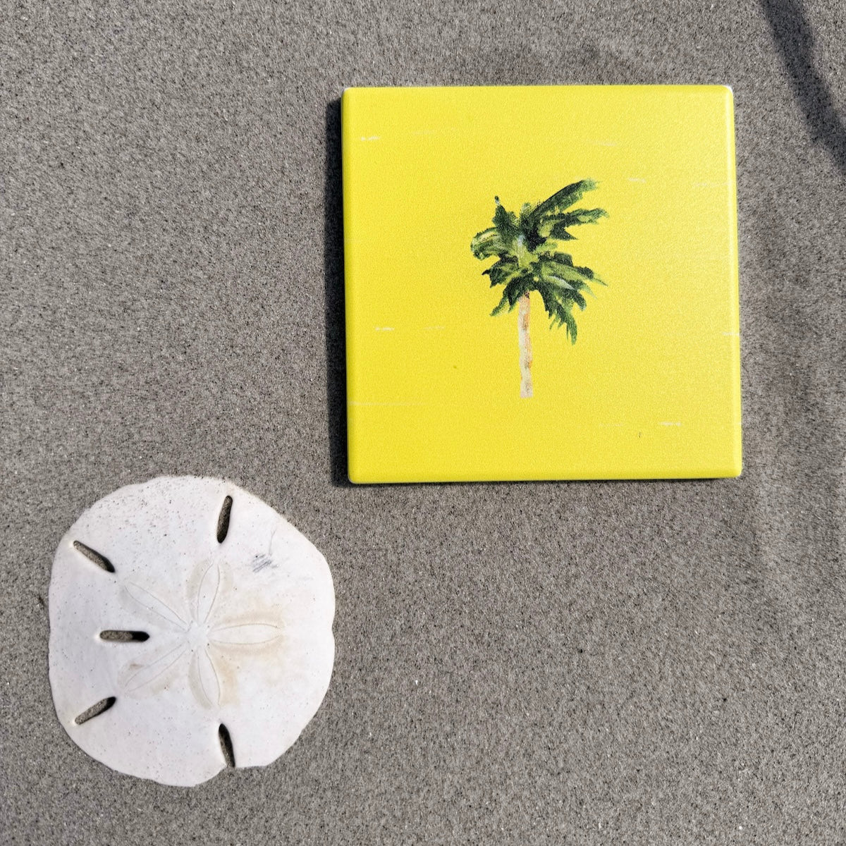 Coastal ceramic coaster with cork backing—square design for hot or cold drinks, easy to clean, and full of coastal charm.