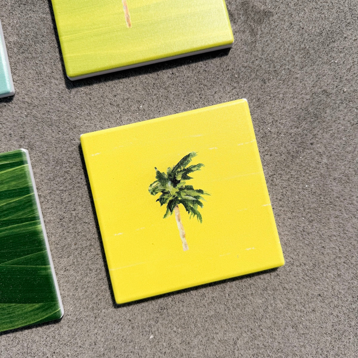Coastal ceramic coaster with cork backing—square design for hot or cold drinks, easy to clean, and full of coastal charm.