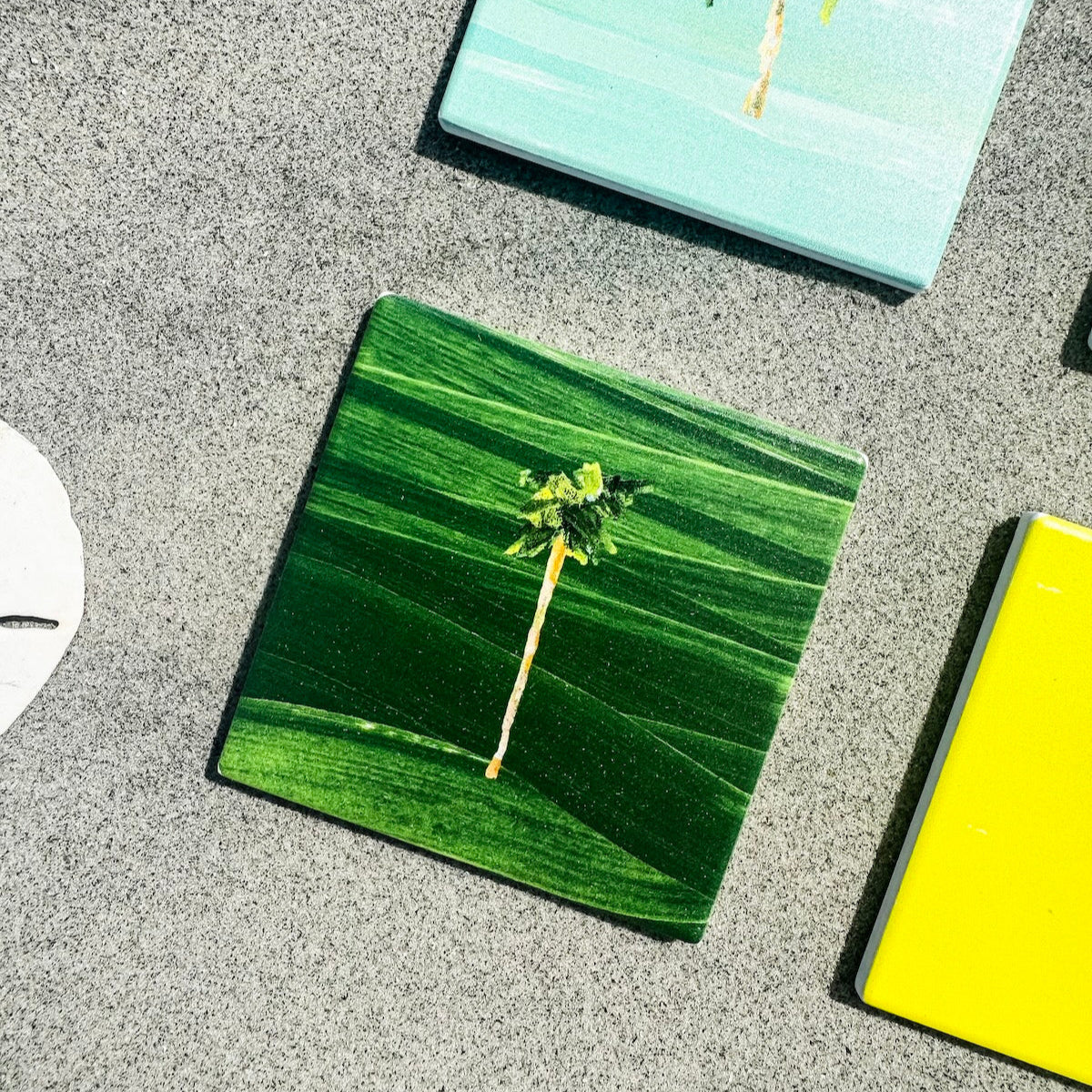 Coastal ceramic coaster with cork backing—square design for hot or cold drinks, easy to clean, and full of coastal charm.