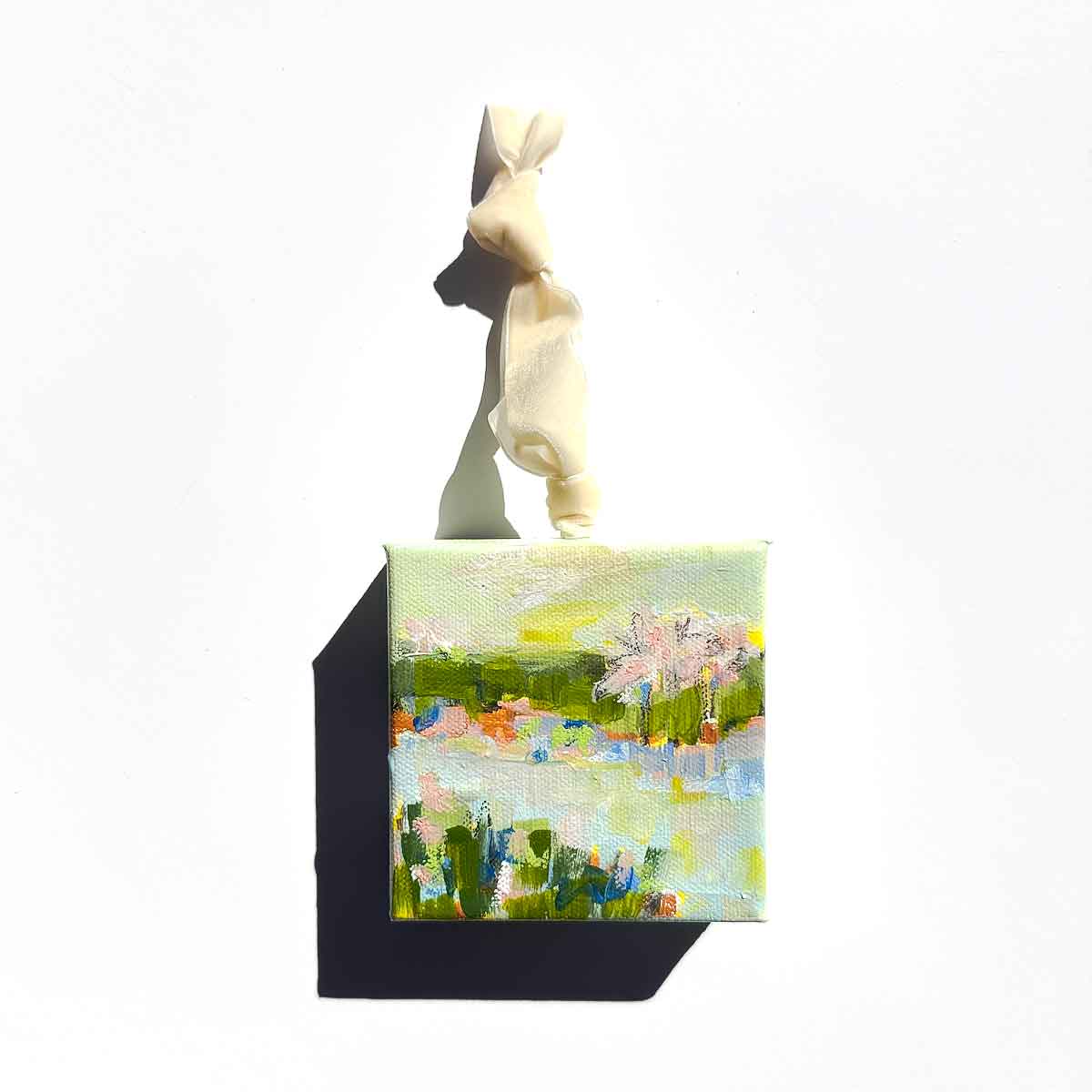 Original Art Christmas Ornament – 4x4 hand-painted canvas and ribbon, perfect for a coastal-inspired holiday.