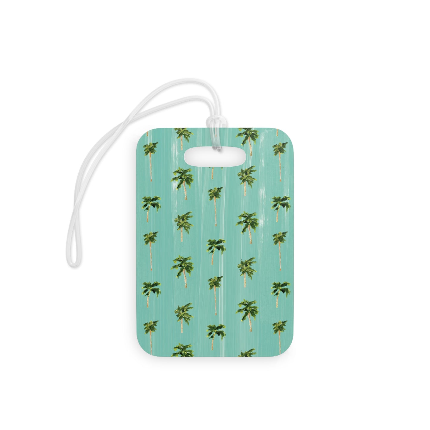 Coastal luggage tag in rectangle, 4” size with double-sided print—coastal style for easy bag spotting.