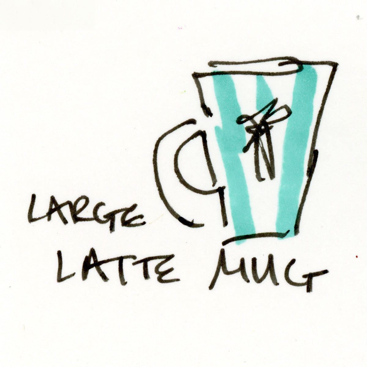 Ceramic latte mug with rounded corners and handle—12oz of comfort for your coffee routine. Sketch by Pamela Wingard Fine Art.