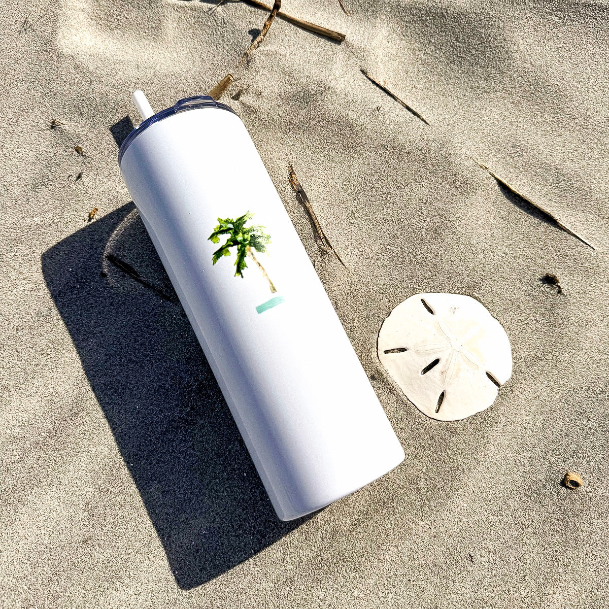 Skinny Tumbler with Straw Palm Tree Summer