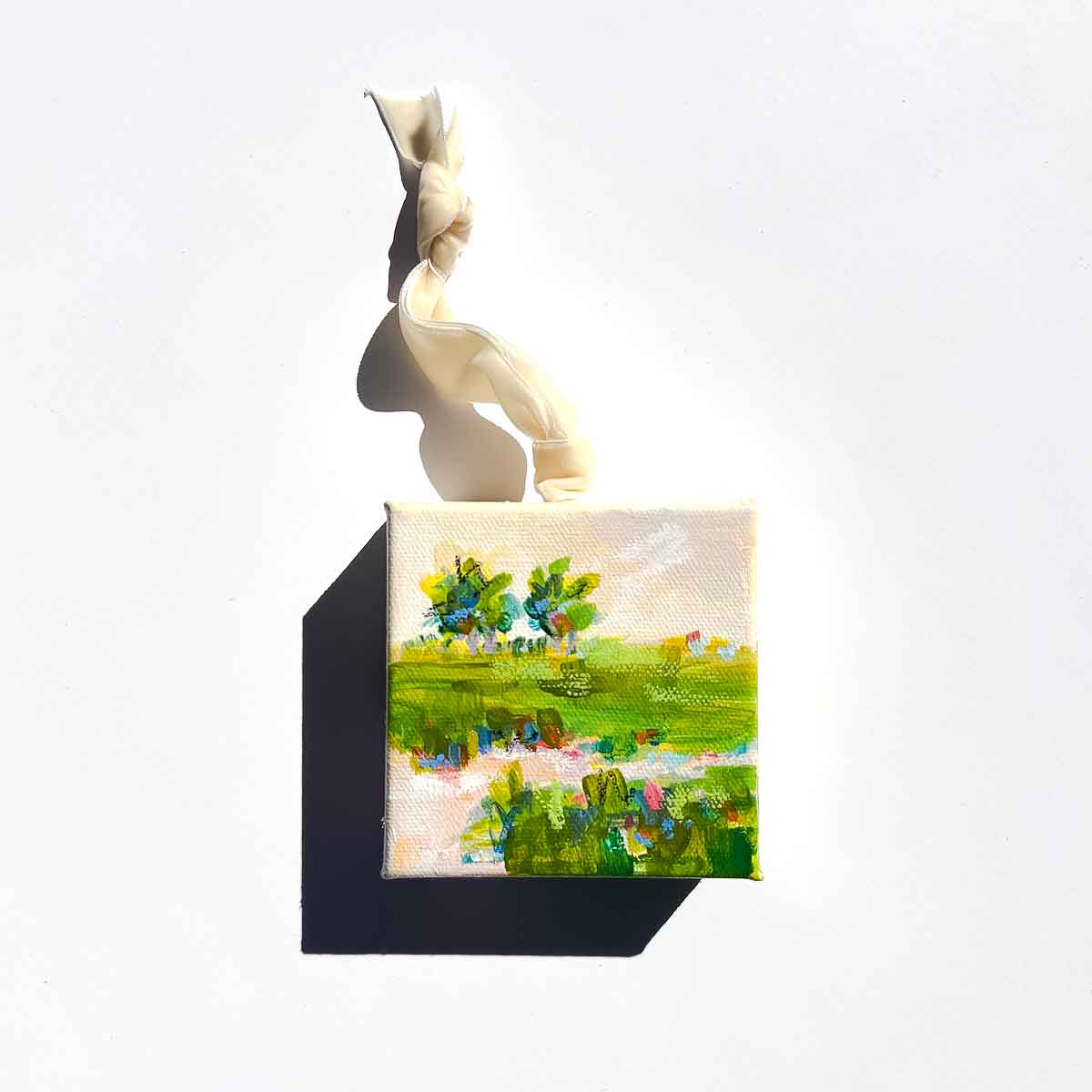 Original Art Christmas Ornament – 4x4 hand-painted canvas and ribbon, perfect for a coastal-inspired holiday.