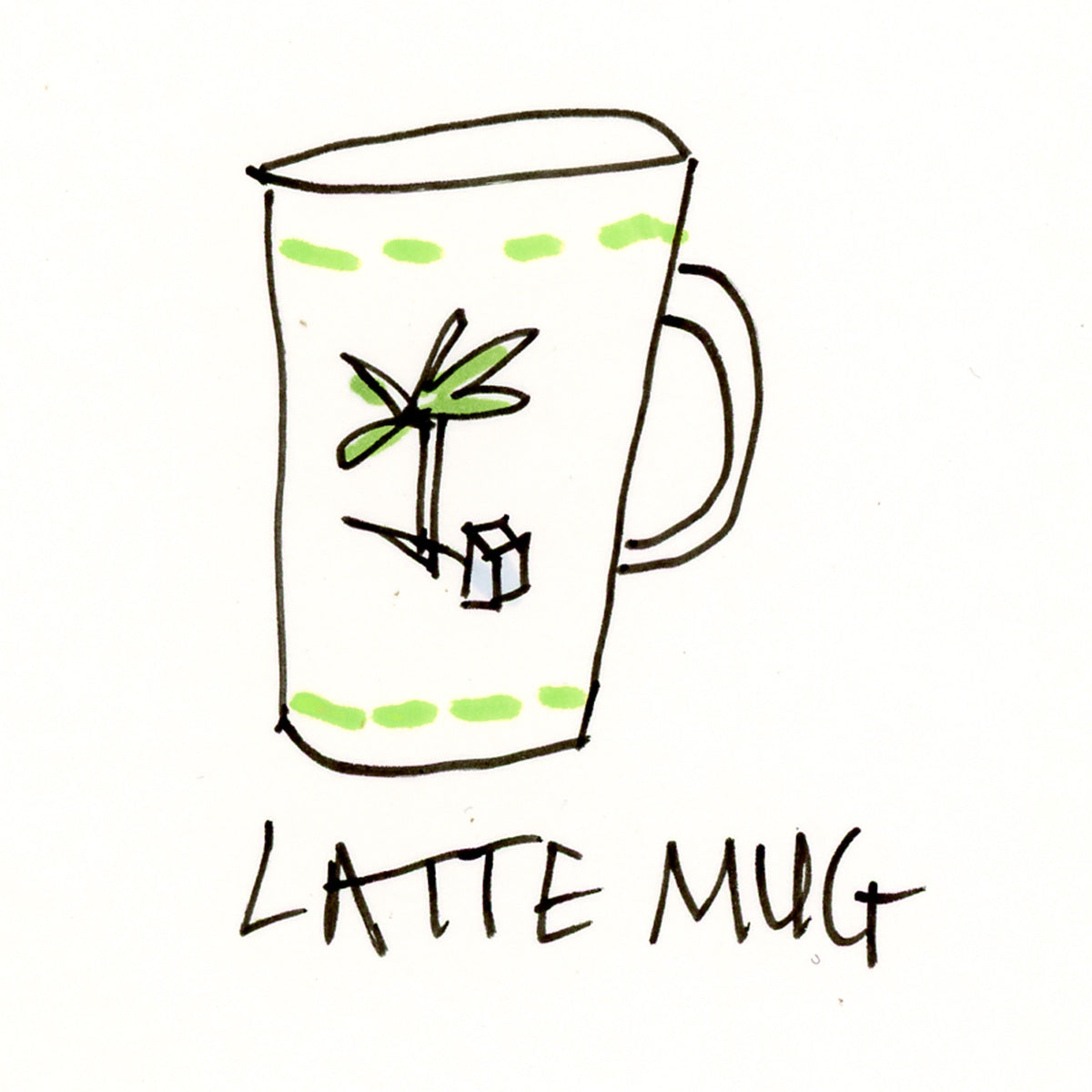 Coastal painted latte mug as part of a holiday prints and products collection. Sketch by Pamela Wingard Fine Art.