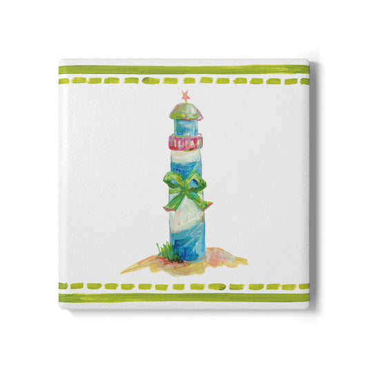 Coastal ceramic coaster with cork backing—square design for hot or cold drinks, easy to clean, and full of coastal charm. Coastal Christmas coaster.