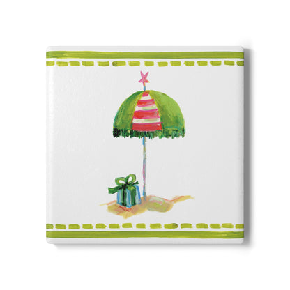 Coastal ceramic coaster with cork backing—square design for hot or cold drinks, easy to clean, and full of coastal charm. Coastal Christmas coaster.