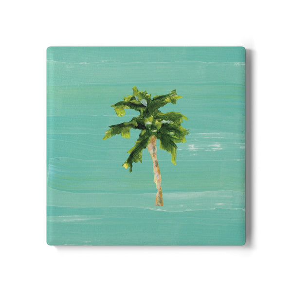 Coastal ceramic coaster with cork backing—square design for hot or cold drinks, easy to clean, and full of coastal charm.