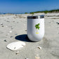Coastal wine tumbler with double-wall insulation and slide-top lid—keeps drinks cold for 12 hours with coastal charm.