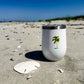 Coastal wine tumbler with double-wall insulation and slide-top lid—keeps drinks cold for 12 hours with coastal charm.