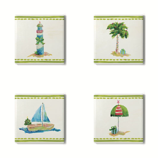 Coastal ceramic coaster with cork backing—square design for hot or cold drinks, easy to clean, and full of coastal charm. Coastal Christmas coaster.