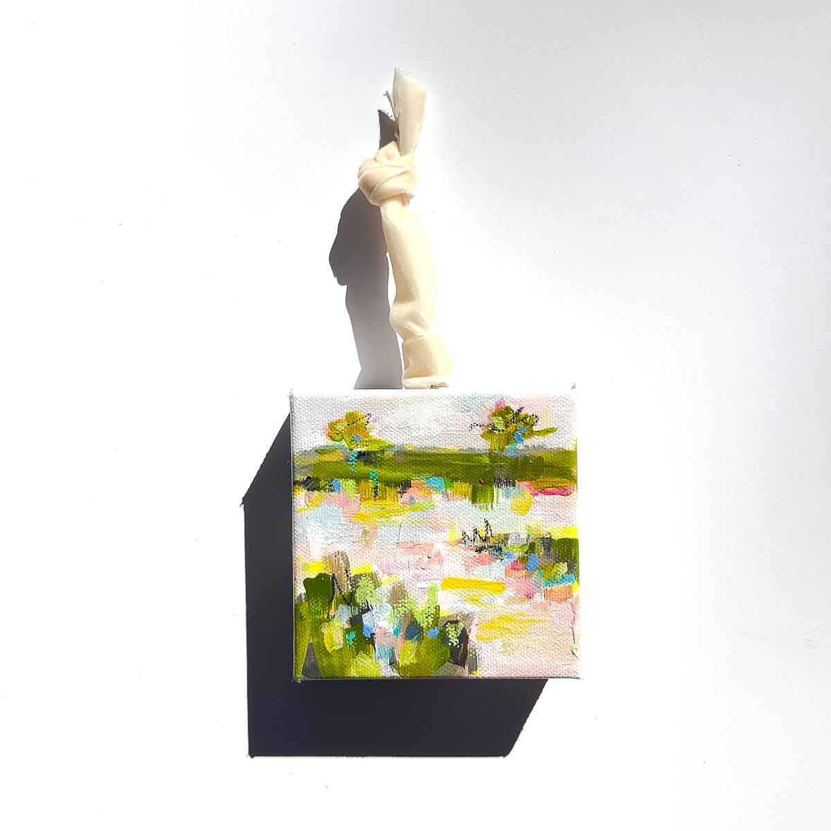 Original Art Christmas Ornament – 4x4 hand-painted canvas and ribbon, perfect for a coastal-inspired holiday.