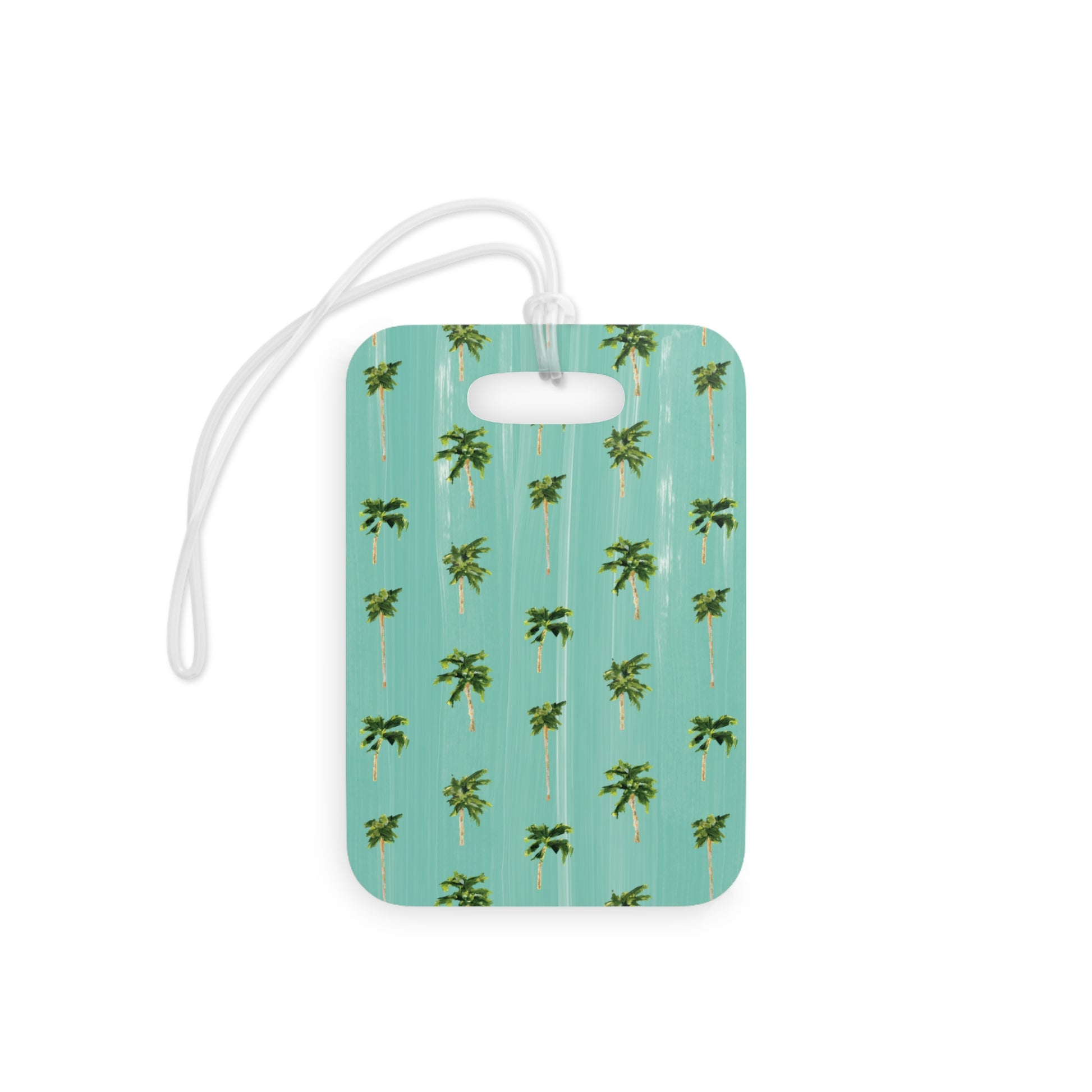Coastal luggage tag in rectangle, 4” size with double-sided print—coastal style for easy bag spotting.