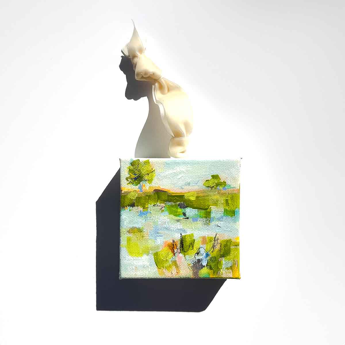 Original Art Christmas Ornament – 4x4 hand-painted canvas and ribbon, perfect for a coastal-inspired holiday.