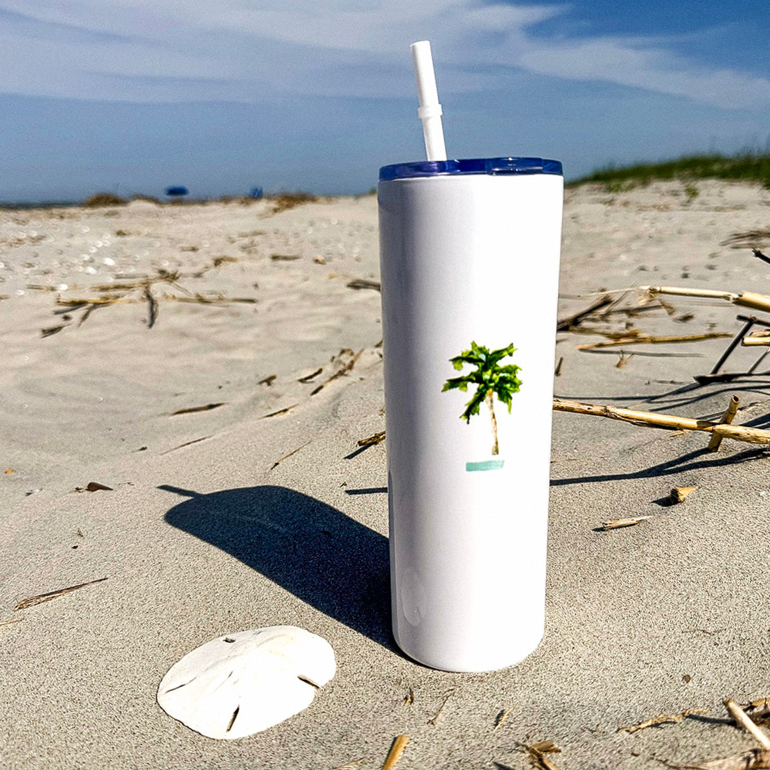 Skinny Tumbler with Straw Palm Tree Summer