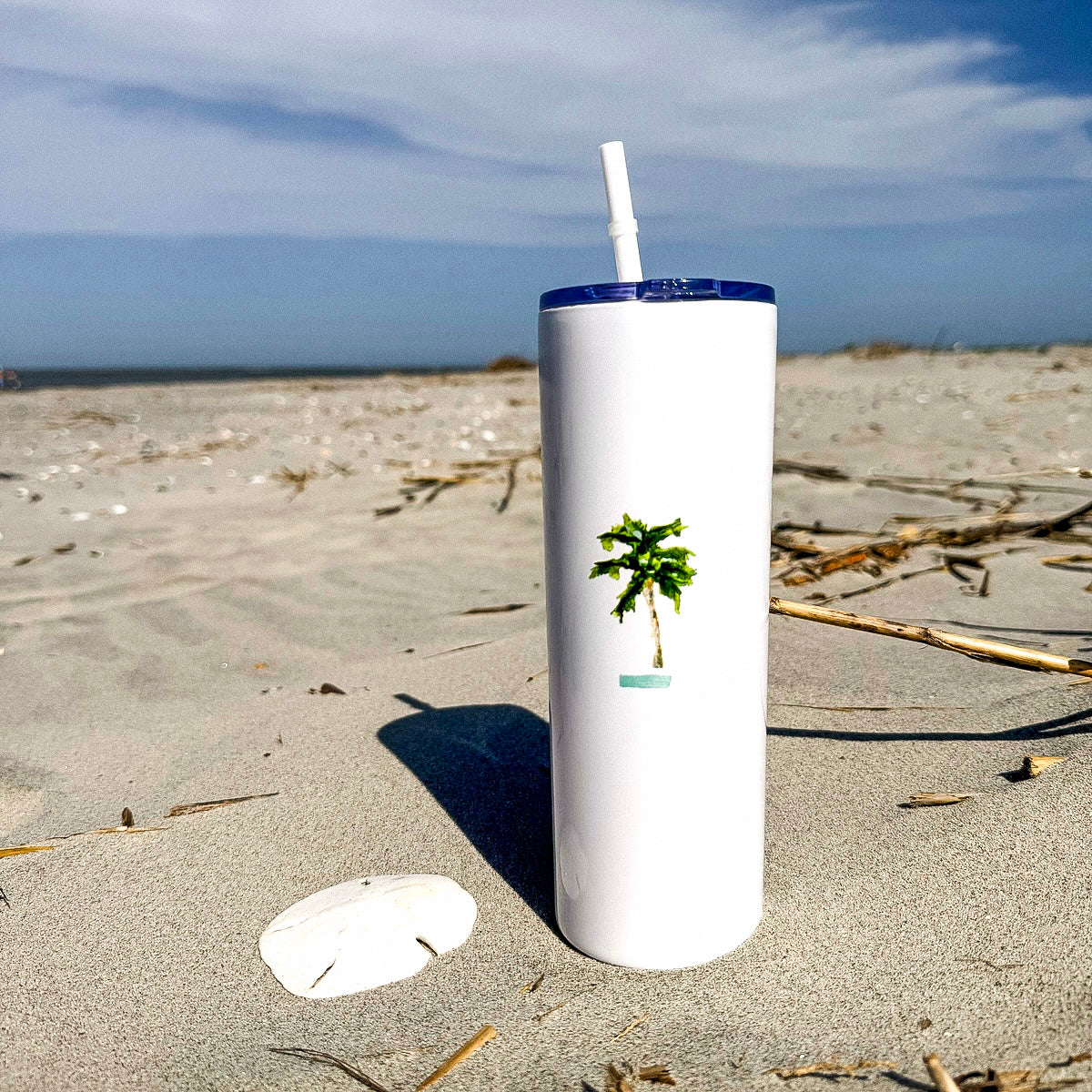 Skinny Tumbler with Straw Palm Tree Summer