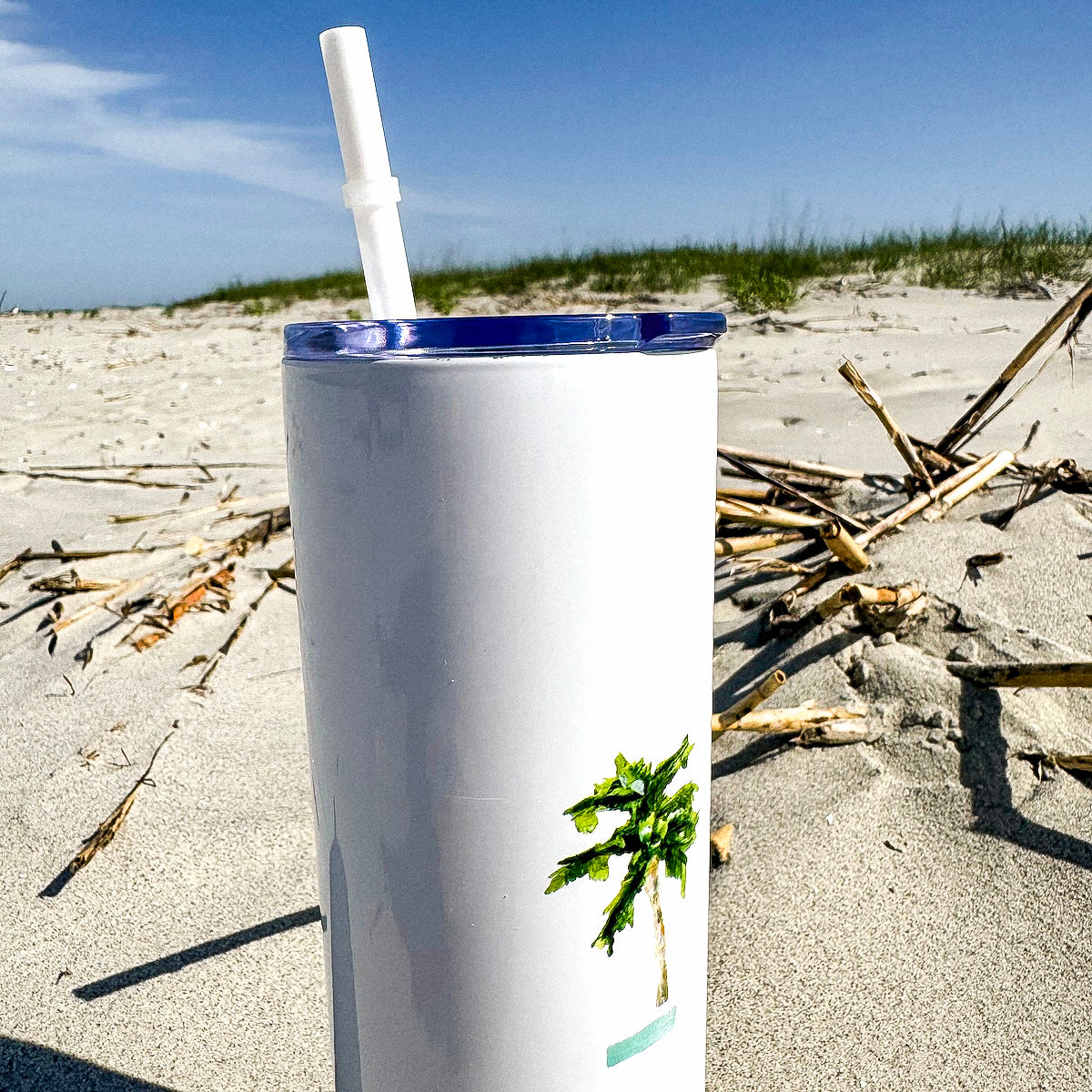 Skinny Tumbler with Straw Palm Tree Summer