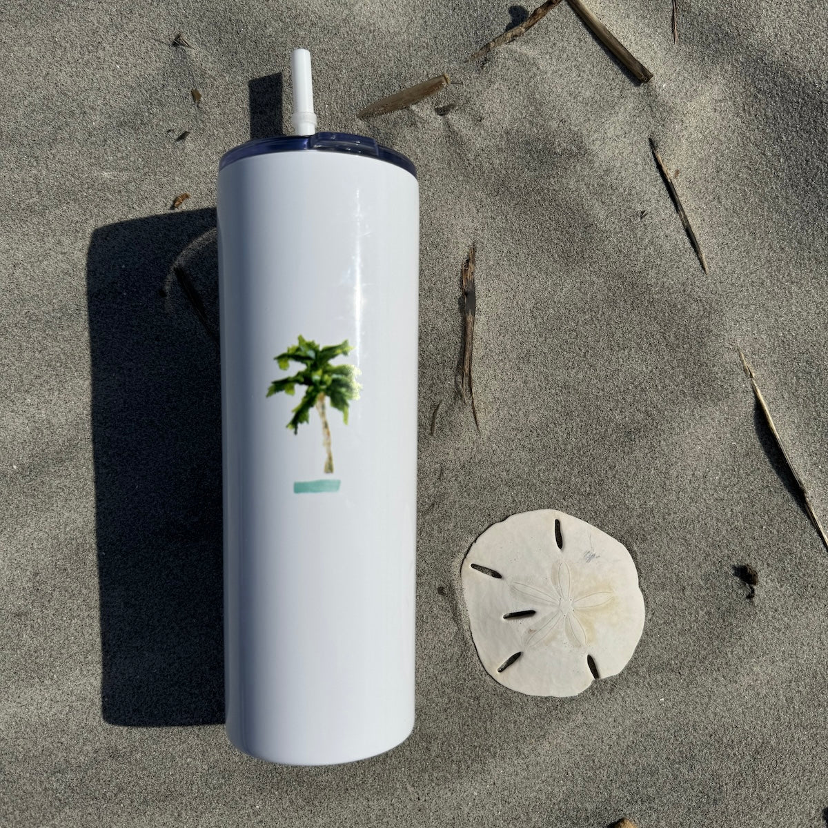 Skinny Tumbler with Straw Palm Tree Summer