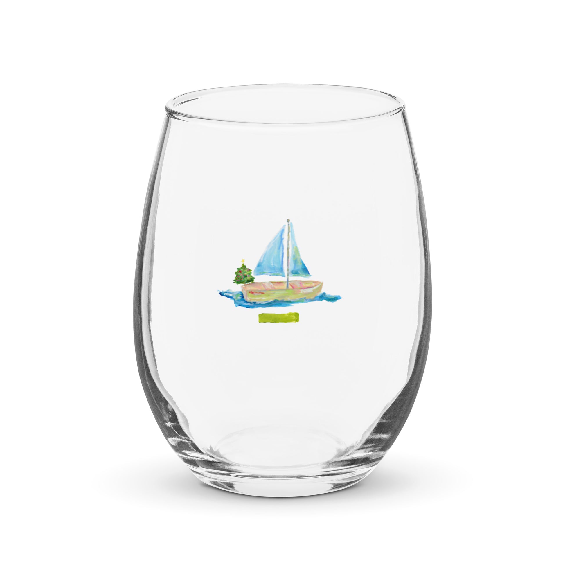 Coastal stemless wine glass holds 15 oz—coastal coastal design. Coastal Christmas wine glass.