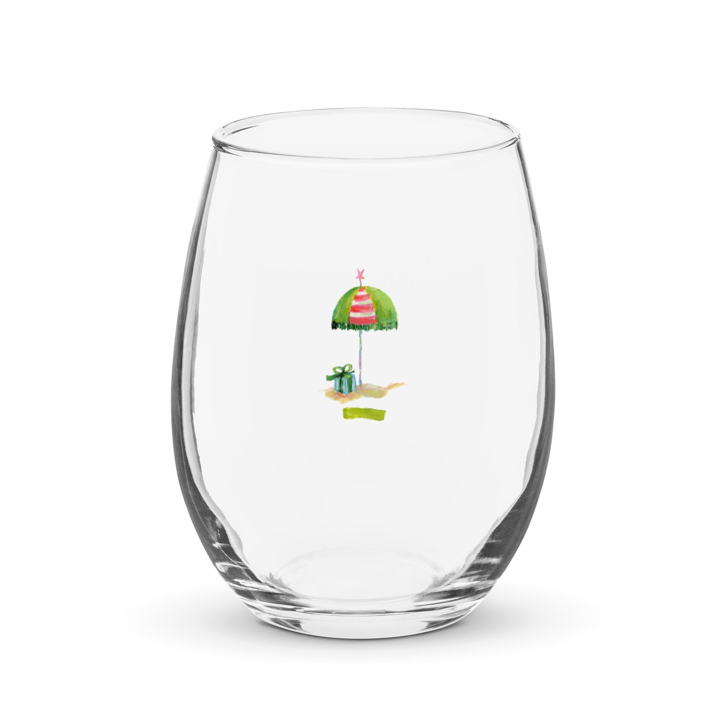 Coastal stemless wine glass holds 15 oz—coastal coastal design. Coastal Christmas wine glass.