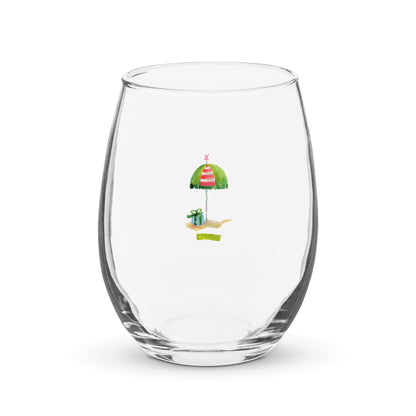 Coastal stemless wine glass holds 15 oz—coastal coastal design. Coastal Christmas wine glass.