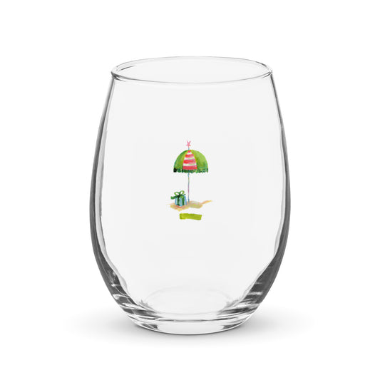 Coastal stemless wine glass holds 15 oz—coastal coastal design. Coastal Christmas wine glass.