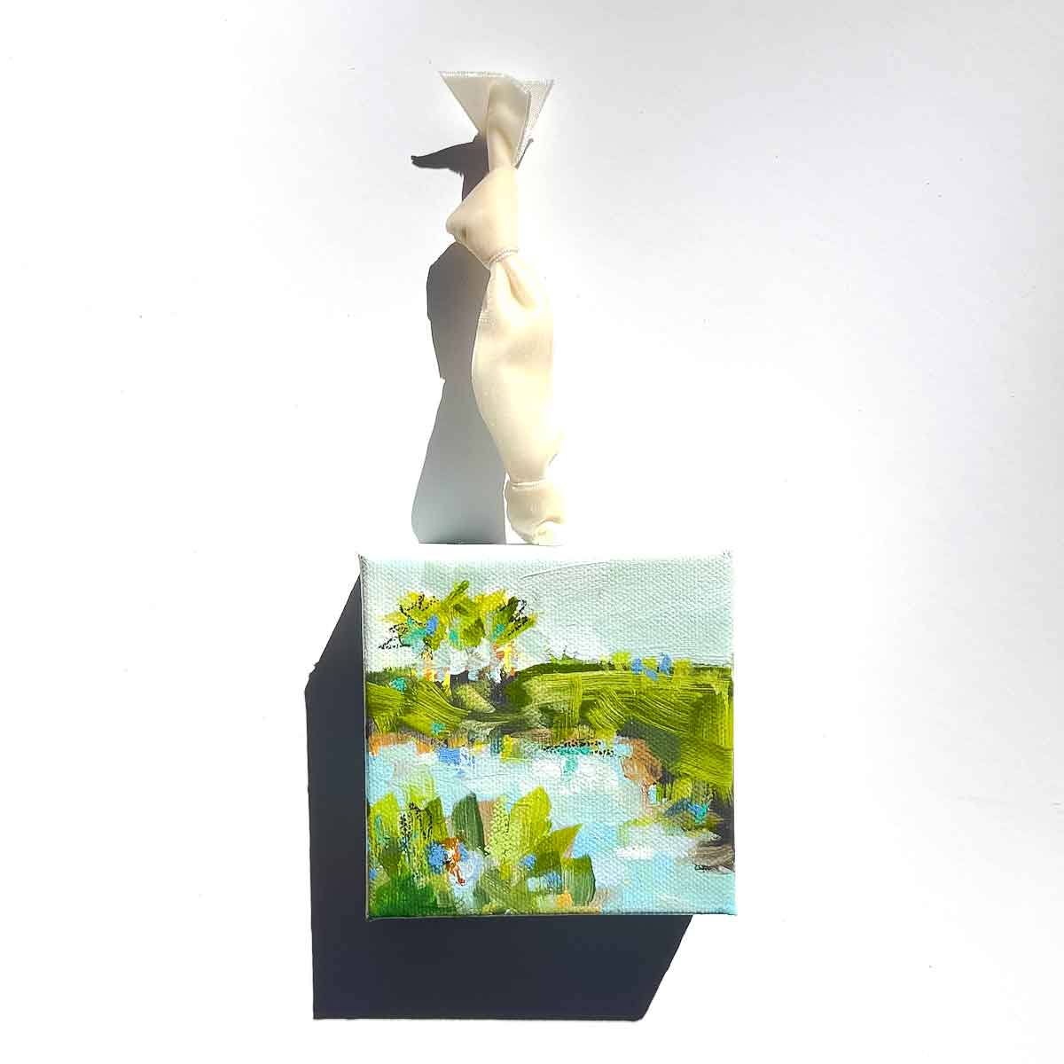 Original Art Christmas Ornament – 4x4 hand-painted canvas and ribbon, perfect for a coastal-inspired holiday.